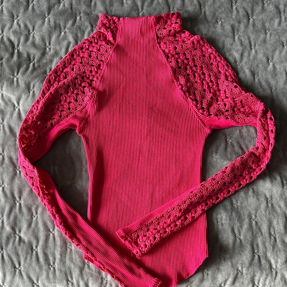 Free People Pink Long Sleeve Lace
